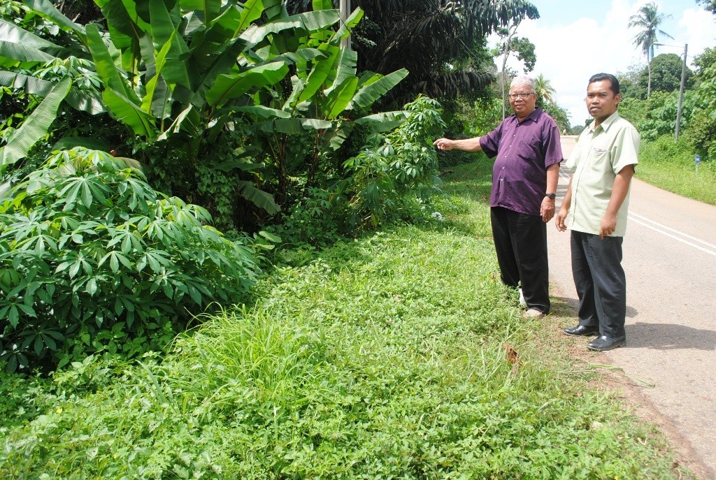 Muda (kiri) dan Mahathir menunjukkan kawasan yang dikatakan tempat haiwan menjilat tanah yang masin